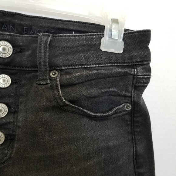 American Eagle shorts 4 Midi denim jean button fly frayed raw hem stretch summer - Picture 4 of 14